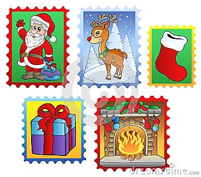 Various Christmas post stamps 2 Vector Illustration