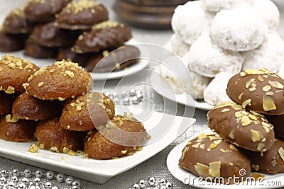 Various Christmas traditional desserts Stock Photo