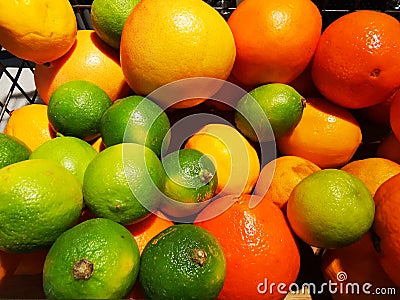 Various citrus in the basket Stock Photo