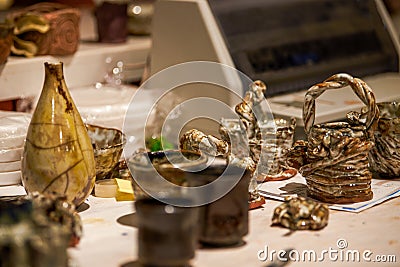 Various clay products in a clay shop Editorial Stock Photo