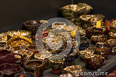 Various clay products in a clay shop Editorial Stock Photo