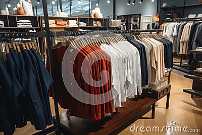 Various clothes elegantly displayed and sold in the shop Stock Photo
