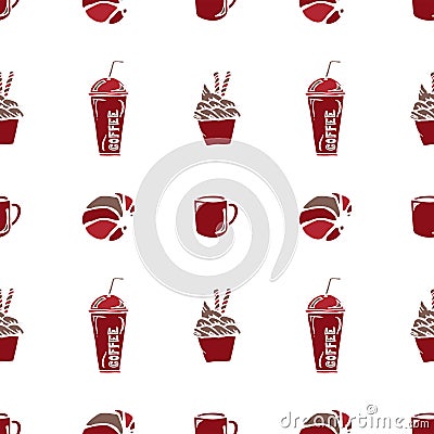 Various coffee,cake,cupcake,Sandwich,cookie , appetizer and beverage seamless pattern sketch drawing line Stock Photo