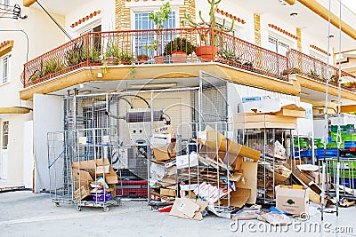 Various colored cardboard boxes stored for recycling Editorial Stock Photo