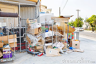 Various colored cardboard boxes stored for recycling Editorial Stock Photo