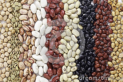 Various colorful dried legumes beans Stock Photo