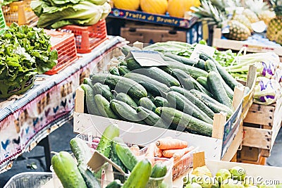 Various colorful fresh vegetables in the fruit market, Catania, Sicily, Italy Editorial Stock Photo