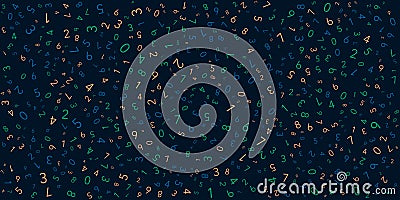 Various Colorful Randomly Placed, Sized and Oriented Numbers Patterned Texture Vector Illustration