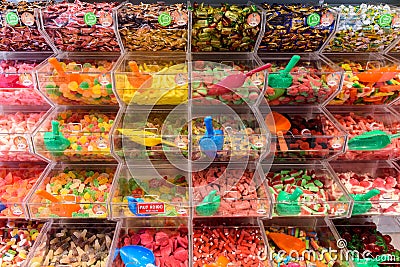 Various Colorful Sweet Jelly For Sale In Candy Store Editorial Stock Photo