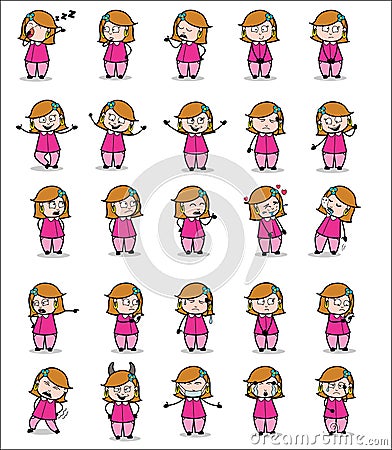 Various Comic Housewife Poses - Set of Concepts Vector illustrations Cartoon Illustration