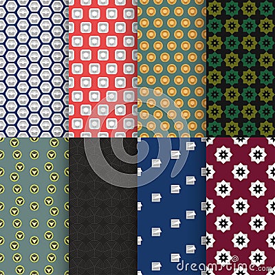 Various complex seamless back patterns in set Vector Illustration