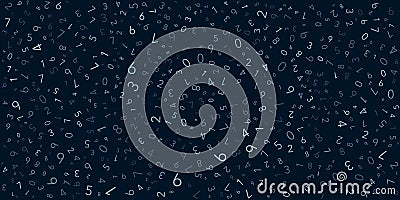Various Dark Colorful Randomly Placed, Sized and Oriented Numbers Pattern - Texture, Background Vector Illustration