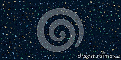Various Dark Colorful Randomly Placed, Sized and Oriented Numbers Pattern - Texture, Background, Design Element Vector Illustration
