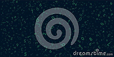 Various Dark Green Randomly Placed, Sized and Oriented Numbers Pattern - Texture, Background Vector Illustration