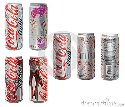 Various design of Coca-Cola can Editorial Stock Photo