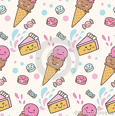 Various dessert in kawaii background Stock Photo