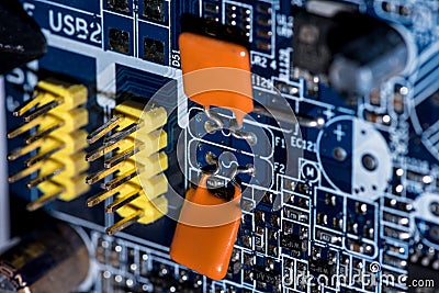 Various details of computer motherboard Stock Photo