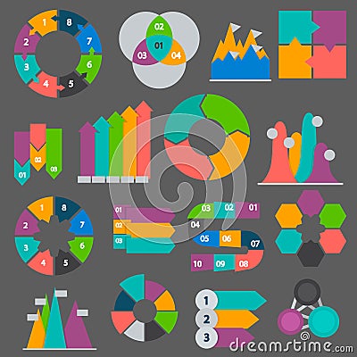 Various diagrams and graphics elements of infographics color flat icon set Stock Photo