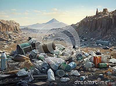 Various dirty garbage and industrial waste litter the planet Earth Stock Photo