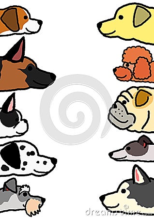 Various dogs profile in two vertical rows Vector Illustration