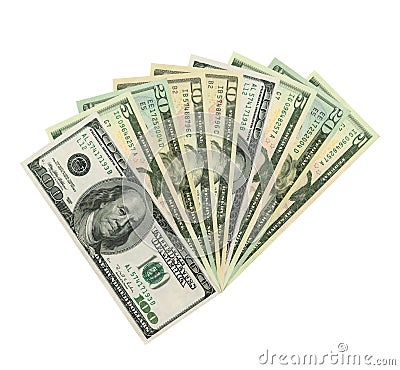 Various dollar bank notes, clipping patch Stock Photo