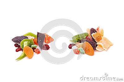 Various dried fruits on white background Stock Photo