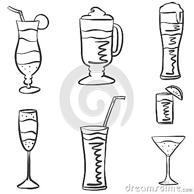 Various drink hand draw doodles Vector Illustration