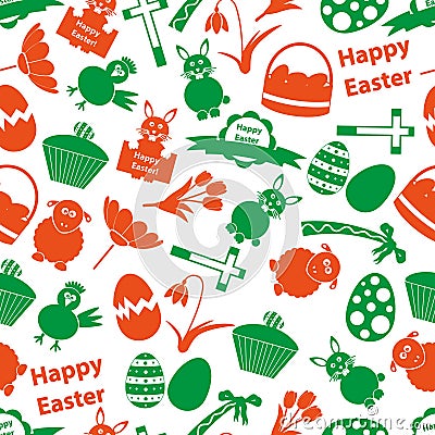 Various Easter icons seamless color pattern Vector Illustration