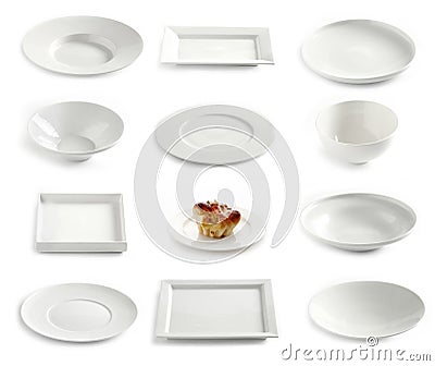 Various empty plates Stock Photo