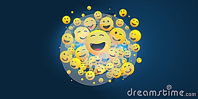 Various Faces, Emoticons - Lots of Laughing, Smiling, Winking Yellow Emoticons Vector Illustration