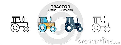 various farm agriculture tractor vector icon logo illustration design template set Cartoon Illustration