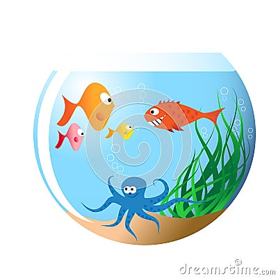 Various fishes in aquarium Vector Illustration