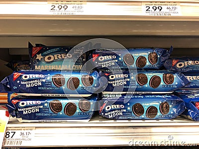 Various Flavors of Oreo Cookies for Sale at a Grocery Store Editorial Stock Photo