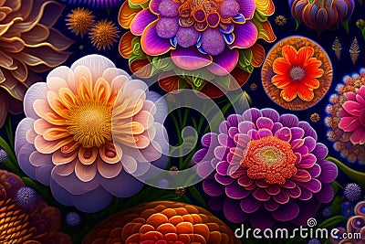 Various flowers, salmon, lilac, pink and orange. Stock Photo