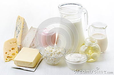 Various fresh dairy products Stock Photo