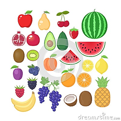 Various fruit collection. Vector fruits cartoons set. Fruit clipart. Vector Illustration