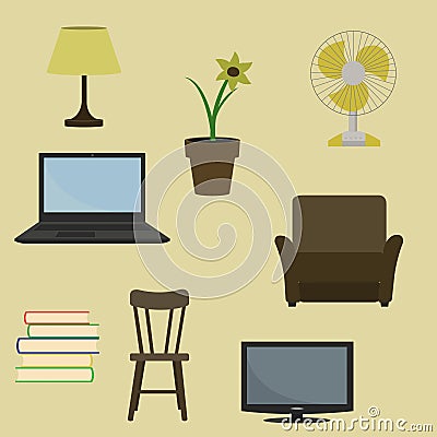 Various furniture and decoration items. Vector Illustration