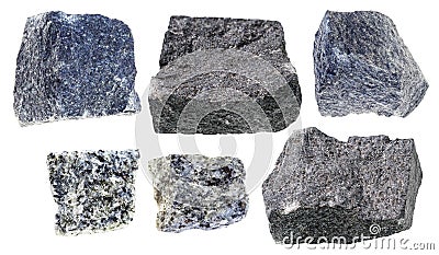 Various gabbro stones cutout on white Stock Photo