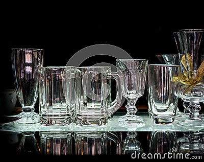 Various glasses on black background Stock Photo