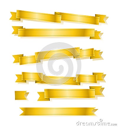 Various golden banner ribbons set Stock Photo