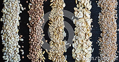 Various groats and cereals background Stock Photo