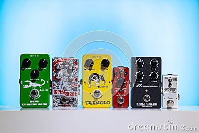 Various Guitar Effects Stomp Pedals Editorial Stock Photo