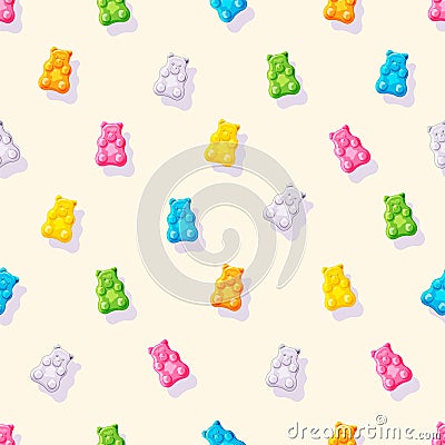 Various Gummy and Jelly Bears. Colorful Fruity and tasty Sweets and candies seamless Pattern. Cartoon style. Seamless Vector Illustration