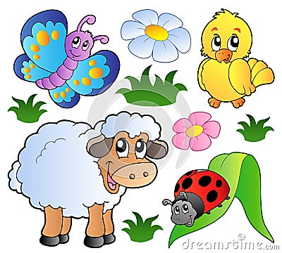 Various happy spring animals Vector Illustration