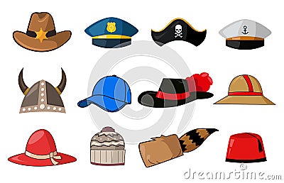 Various hats illustration icons Vector Illustration
