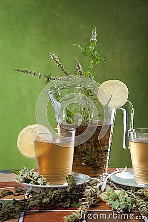 Various herbs and tea Stock Photo