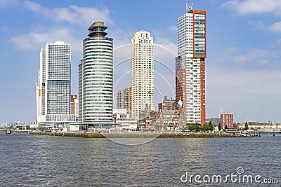 The various high buildings and the hotel New York on the peninsula at the Leuvenhaven in Rotterdam Editorial Stock Photo