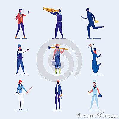 Various Human Types - Professions and Activities. Vector Illustration