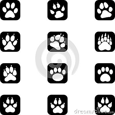 Various imprints, marks, paws, paws, sticker labels, buttons, icons collection Stock Photo