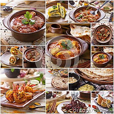 Various indian food buffet, collage Stock Photo